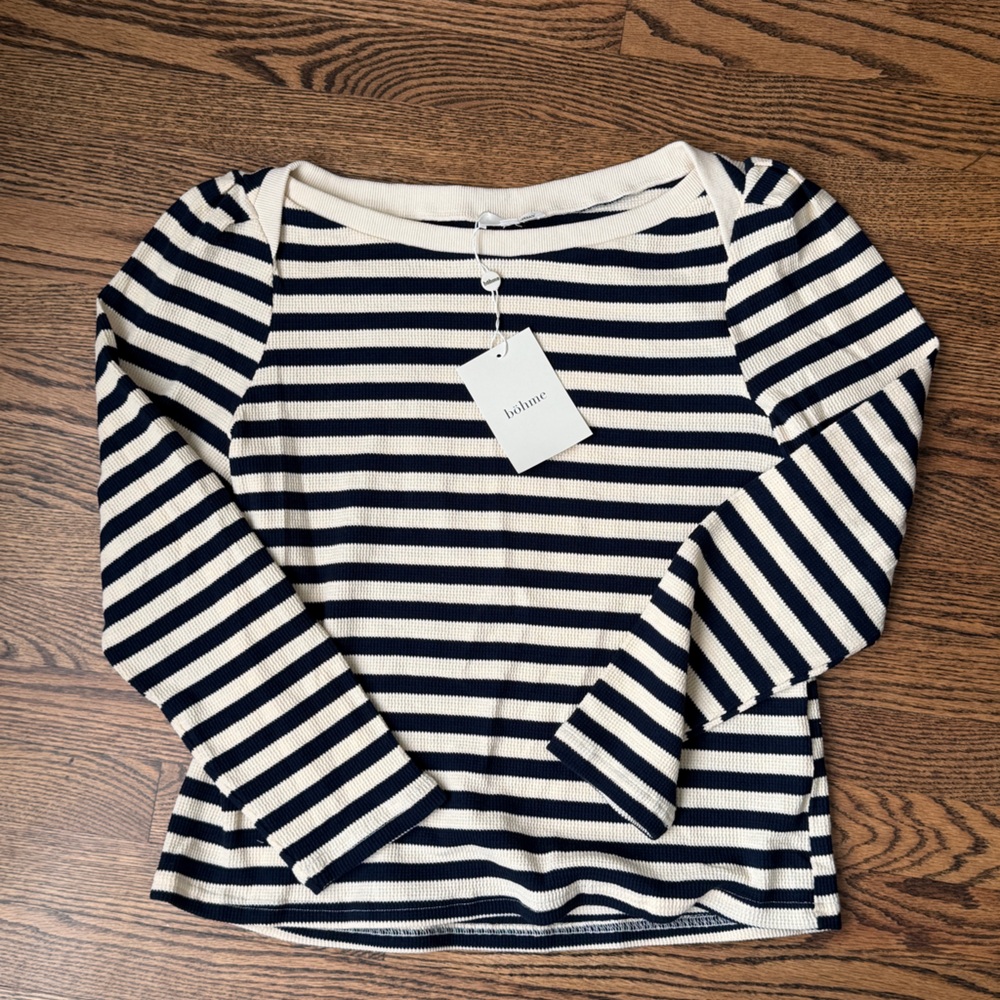 Navy and White Striped Women's Blouse